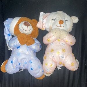 Adorable Plush Bear Pair with Pajamas Praying Before Bed